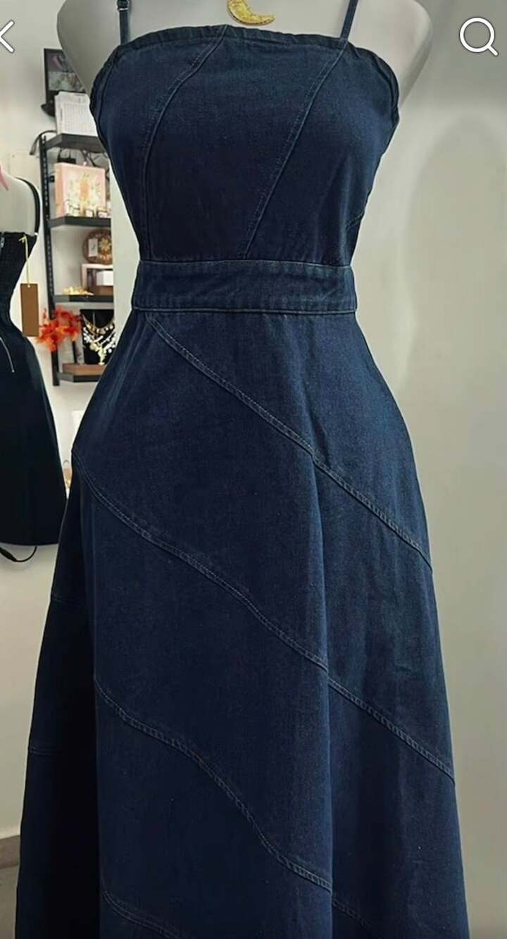 Freemarket Women's Dark Denim Seamed Corset Midi Dress with Back Zipper Size M
